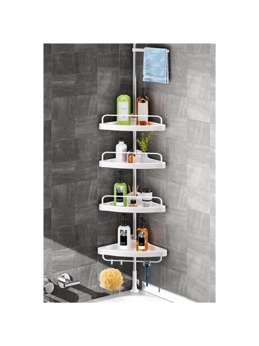 Corner shower caddy tension pole stainless steel 4 tier organizer rustproof
